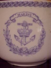 closeup of  MARINE Crown and Anchor pottery