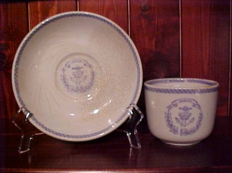 MARINE Crown and Anchor pottery: cup and saucer